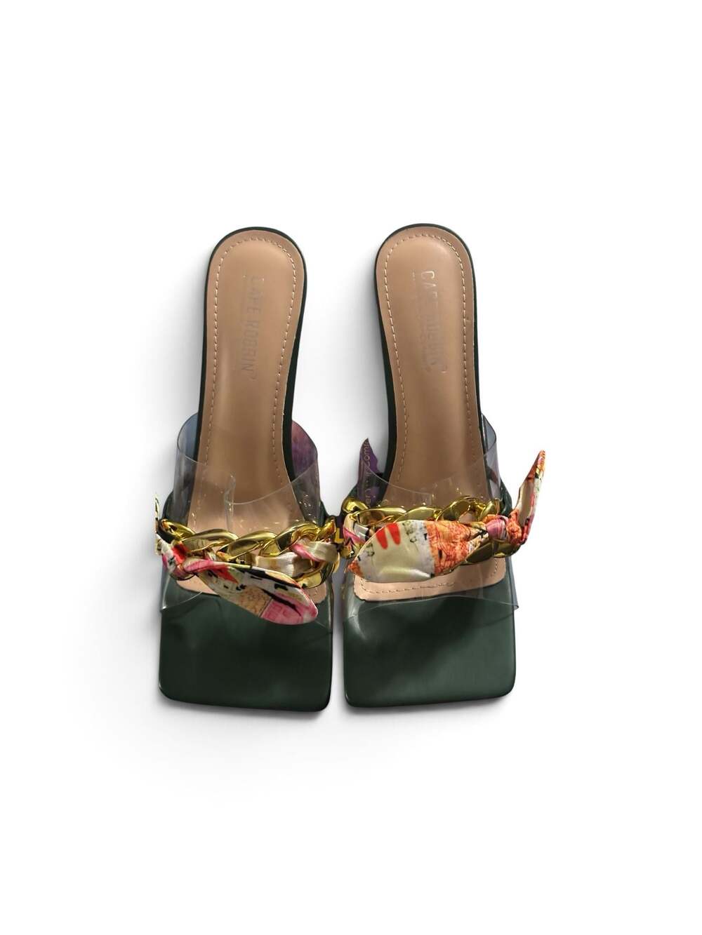 Cape Robbin Concur Stiletto High Heel Sandals with Scarf and Chain Detail